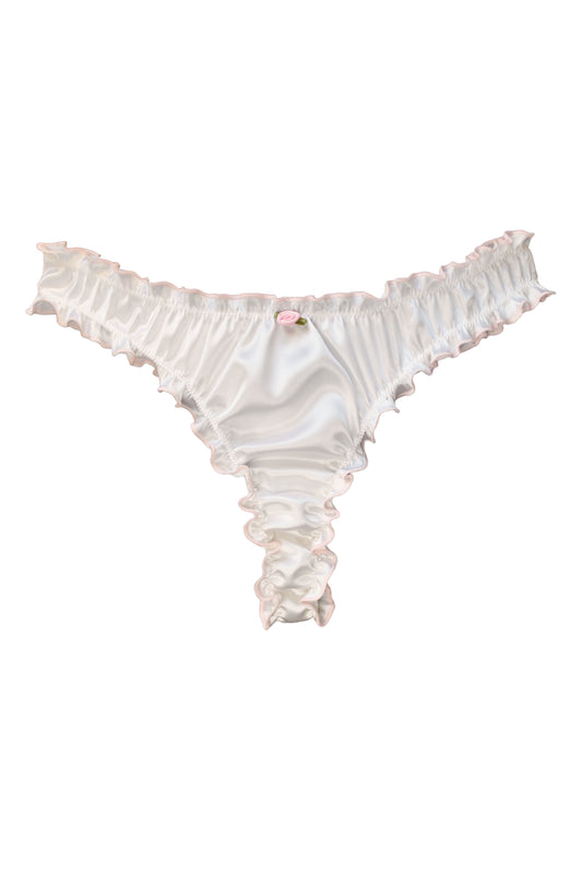 Bianco/Rosa Silk Frilled Thong