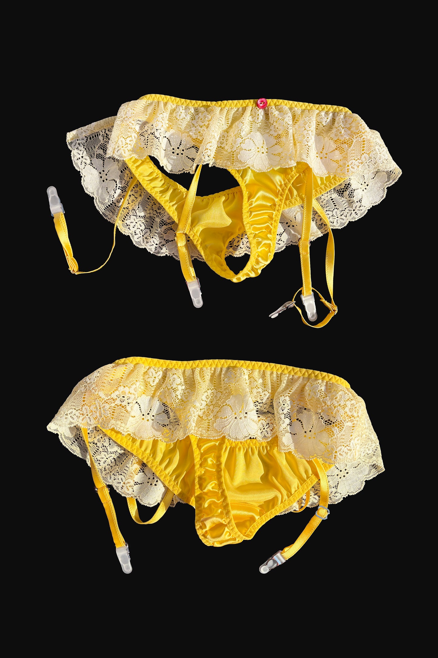 Silk Ruffled Thong and Suspenders